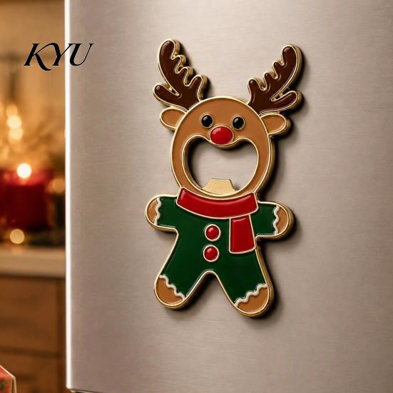 Holiday Kitchen Gadgets Christmas Gingerbread Man Bottle Opener, Metal Refrigerator Magnet Beer Elk Party Favors Decorative Cap Remover for
