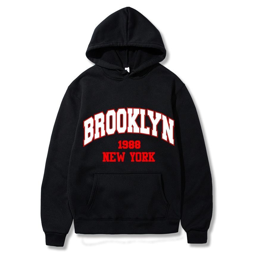 Осень Зима Brooklyn1988 Нью-Йорк Принт Однотонное Худи Классическое Пальто Повседневное Худи Уличный Свитшот Подарок