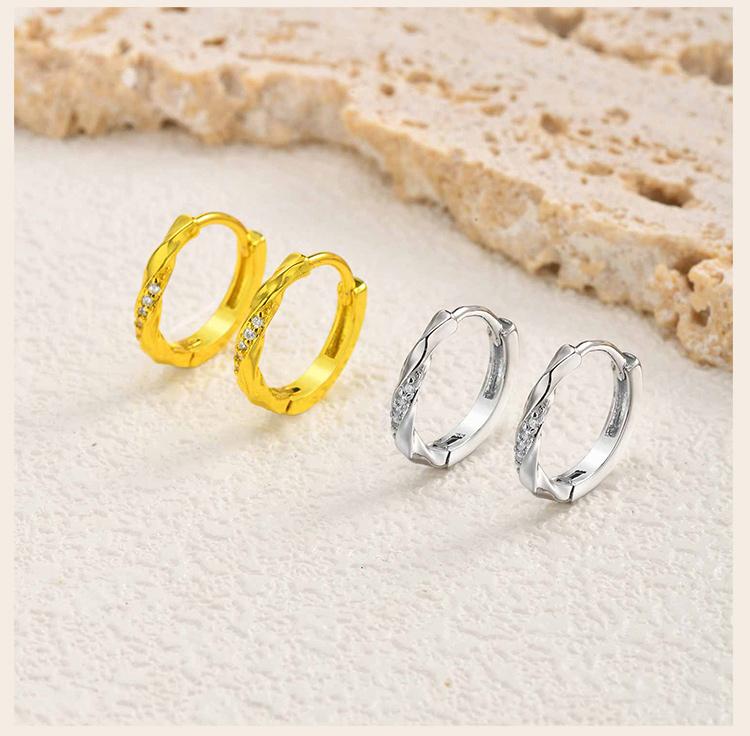 Mobius Twisted Huggie Hoop Earrings for Women, Geometric Micro Pave CZ Stone, 18K Gold Plated Waterproof Ear Jewelry