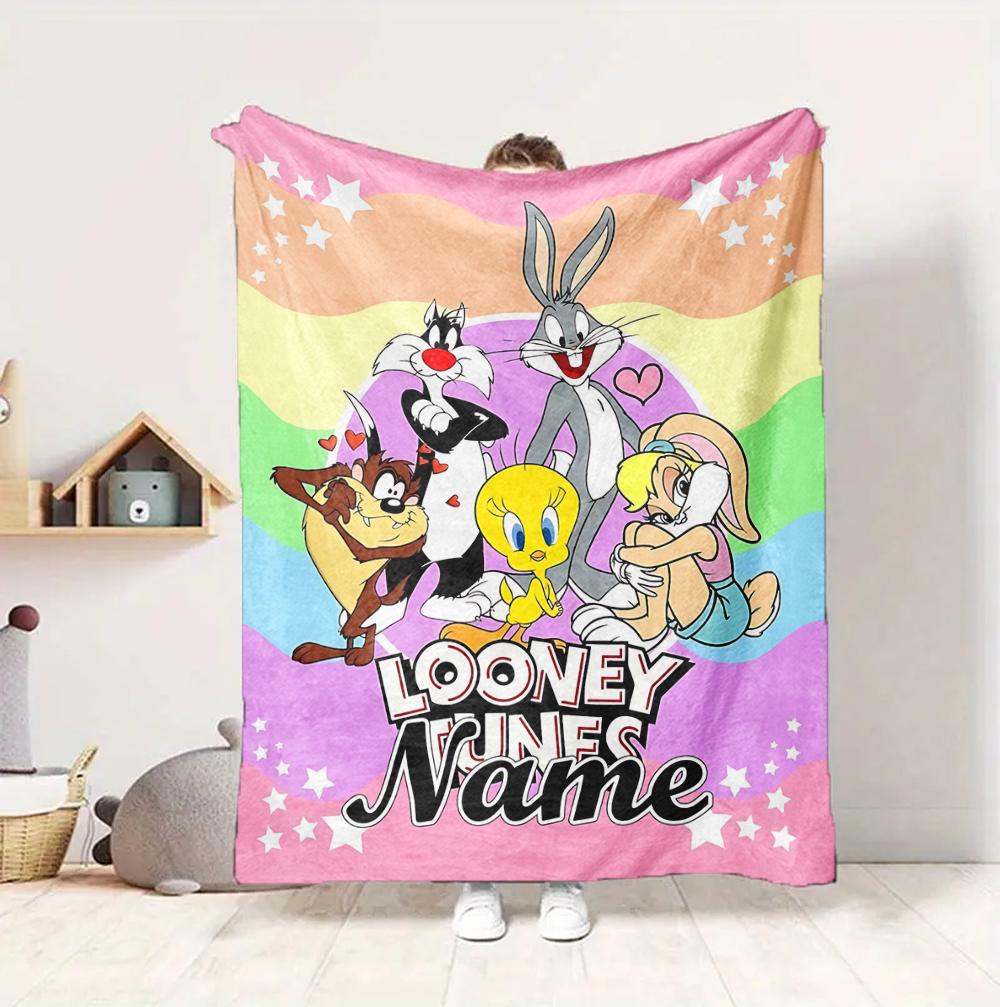 Custom Name Looney Tunes Flannel Blanket Throw Blanket Soft Warm Sofa Bed home Decor Unique Gift
