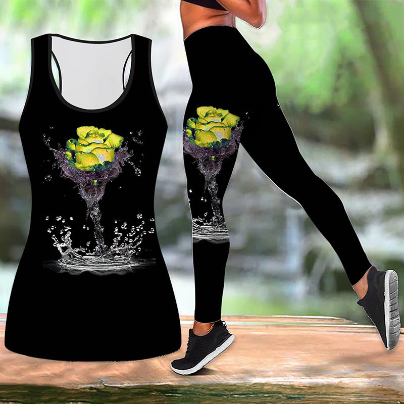 Наряд для йоги Rose on The Water Print для женщин, модные леггинсы для тренировок, фитнес, спорт, повседневные штаны для йоги