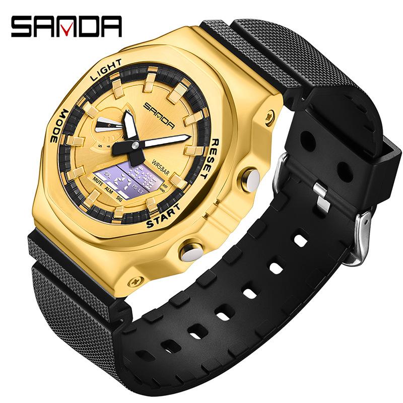 SANDA Watch Raising The Handlight Multifunctional Men's Steel Heart Waterproof Outdoor Sports Watch