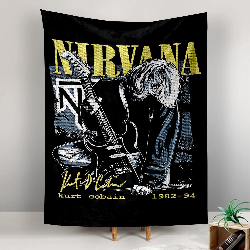 Tapestry Nirvana Kurt Cobain Guitar Grunge Illustration Wall Hanging for Rock Music Lover Room Decor