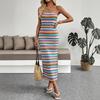 Новое повседневное и отпускное полосатое платье без бретелек с вышивкой, которое является одновременно модным и трендовым