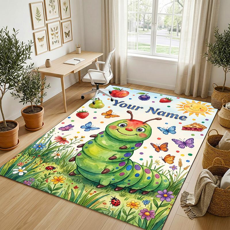 Floral Garden Theme Crystal Velvet Rug Personalized Custom Name Text Soft Floor Mat Home Decor