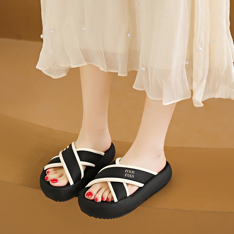 CRLAYDK мода лето 2024 женские тапочки на платформе удобные перекрещивающиеся ремни шлепанцы пляжные домашние повседневные открытые мягкие сандалии