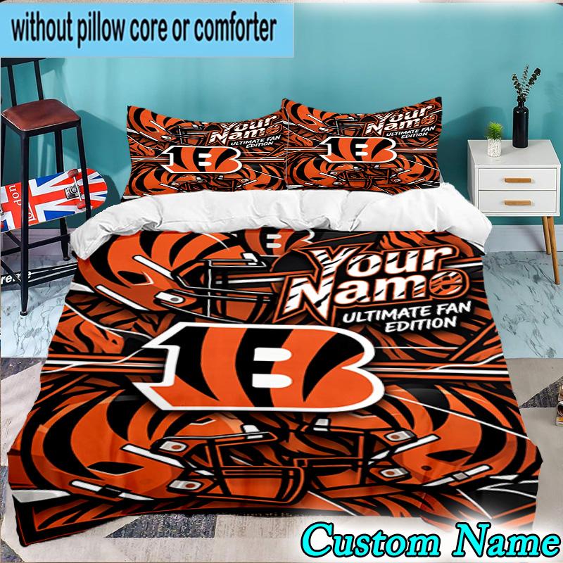 Custom Name 3PCS Bengals Helmet Bedding Set,Including Duvet Cover And 2pcs Pillowcases Perfect for Bedroom,Dormitory,Fan Christmas gift