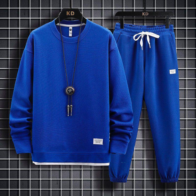 Spring Autumn Men's Two Piece Set Linen Fabric Casual Sweatshirt and Sweatpants Set Mens Sports Suit Fashion Tracksuit