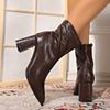 New Style Luxury Leather Women Ankle Boots Plush Warm Zipper Close Modern Boots High Heels Shoes Woman Boots  Mujer