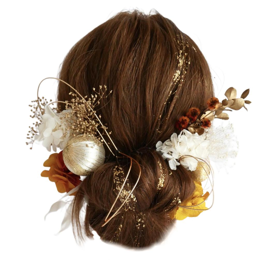 Preserved Flower Hair Kachimori for and Japanese Clothing [Bria] Ornament, (Orange), Coming-of-Age Ceremonies, Graduations, Weddings, Shichi-Go-San,
