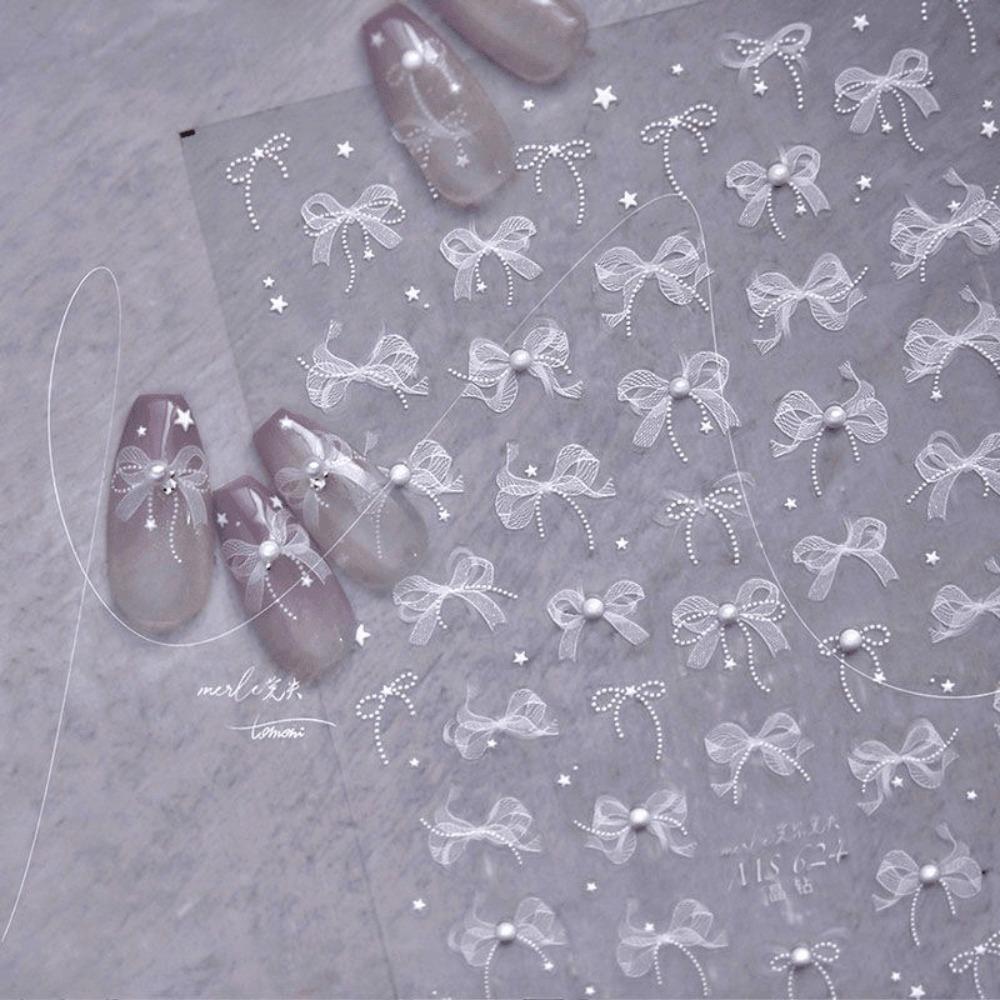 Лента Бант Бантик Наклейки для ногтей Тисненый дизайн Кружево Украшение для ногтей Маникюрный аксессуар