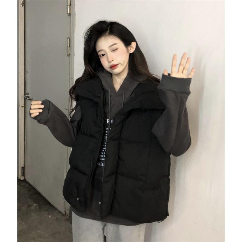Women Loose Stand Collar Solid Padded Vest Winter Warm Casual Outerwear