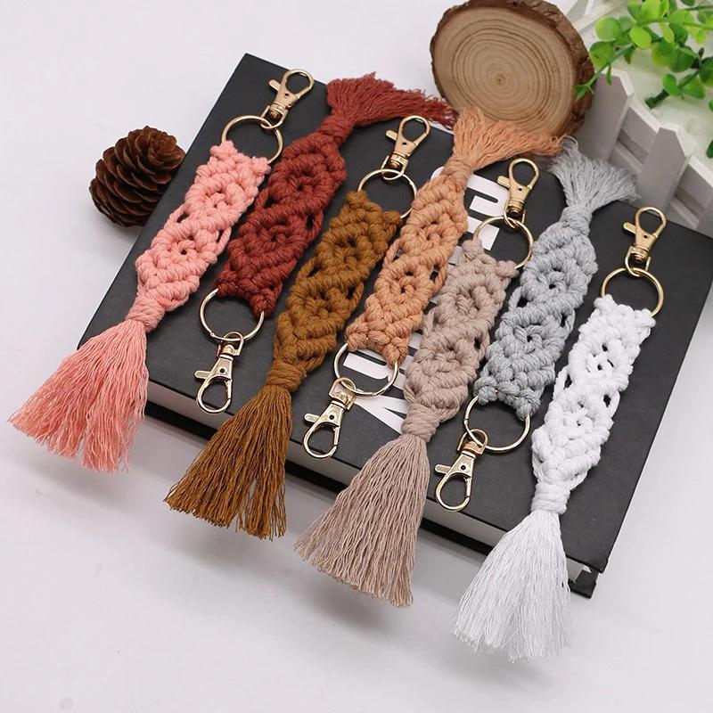 1PC Cotton Rope Handwoven Tassel Keychain Car Key Fob Bag Pendant Handbag Decorations Bag Parts Accessories