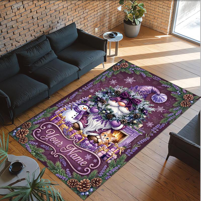 Snow Theme Crystal Velvet Floor Rug Personalized Custom Name Text Warm Carpet Home Decoration