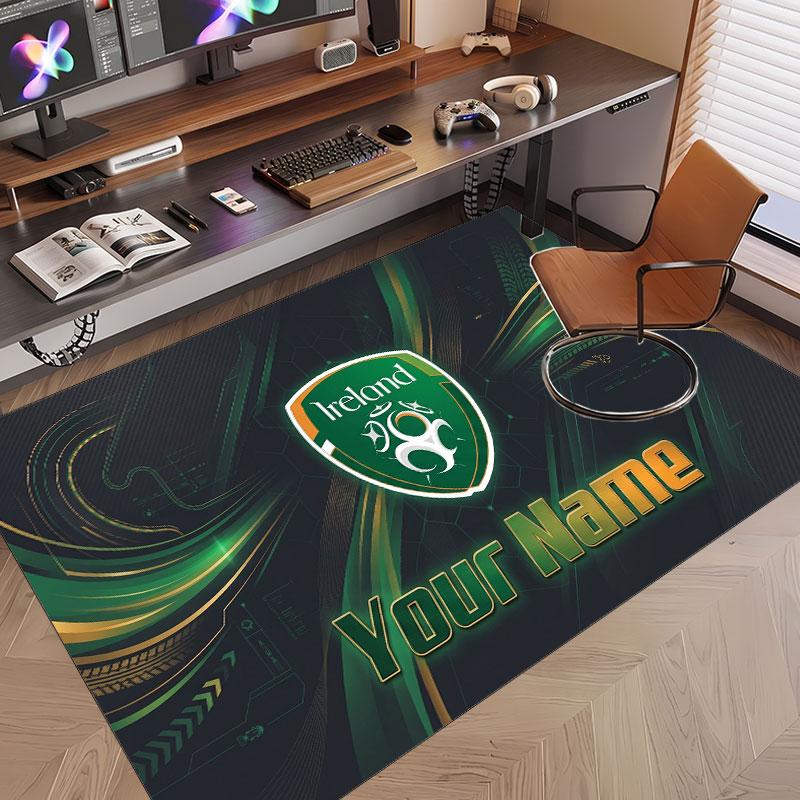 Custom Rug Ireland Rugby Pattern Print Name Text Soft Non‑Slip Floor Carpet for Home Indoor Decoration