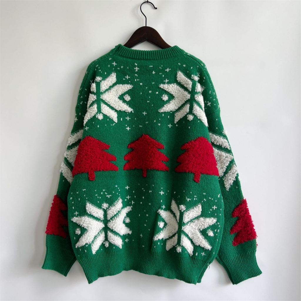Women's Fashion Fall And Winter Christmas Loose Round Neck Pullover Knitted Sweater