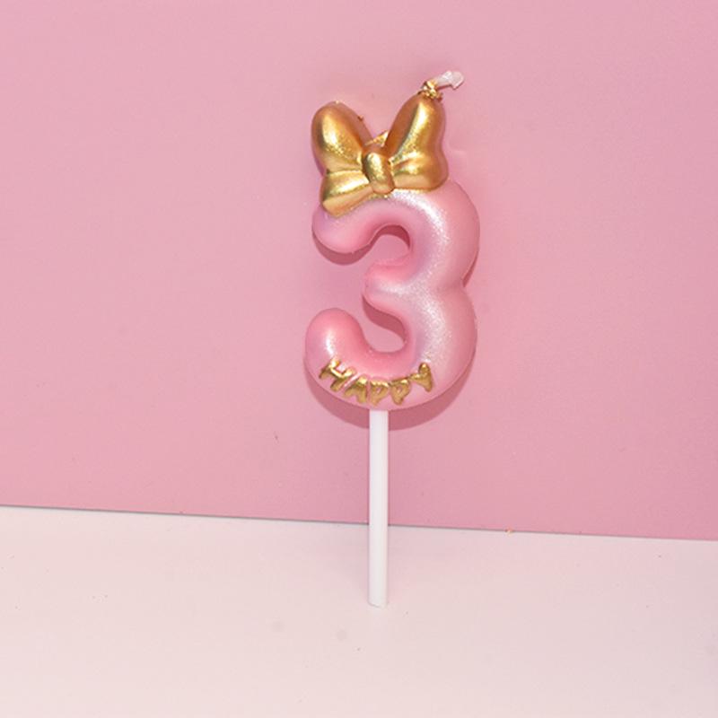 Pink Bow Number Candle for Birthday Cake - Creative Princess Party Decoration