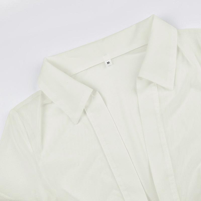 Сексуальная сетчатая футболка европейского стиля с V-образным вырезом и короткими рукавами - Женская летняя облегающая однотонная накидка с перекрутом