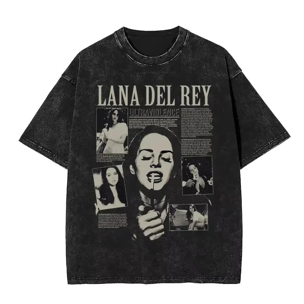 Стирка Винтаж Графический Футболка Lana Del Rey Глаза Унисекс Женская Мода Оверсайз Футболки с Коротким Рукавом Повседневные Хлопковые Футболки