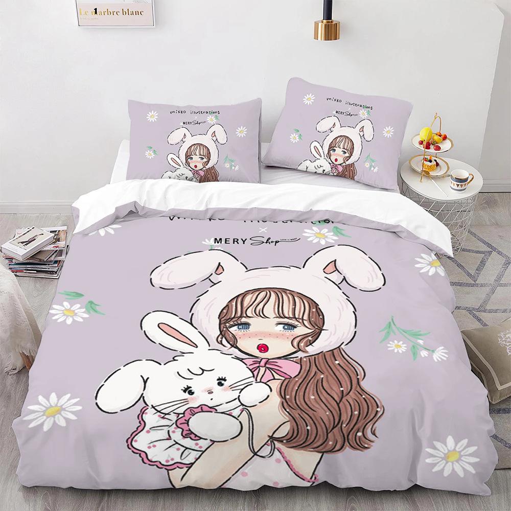 Pretty Girl Duvet Cover Print Bedding Comforter Cover for Kid And Girls, Microfiber Quilt Cover 2 Piece with Pillowcase 75*50cm