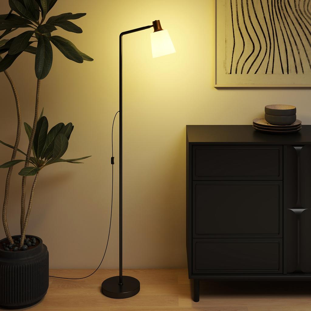 Floor Lamp with 350 degrees Rotatable Head, Modern Standing Lamp with 3000K/4000K/6500K Colour Temperatures for Living Room Bedroom Office, Black