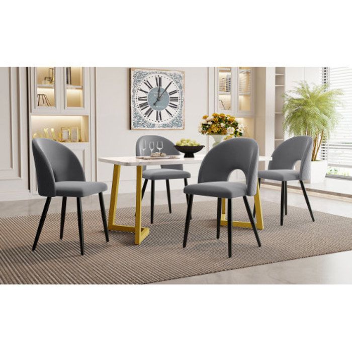 Ensemble de salle à manger - MUVOE - Velours gris - 5 pièces - Pieds réglables - Design moderne