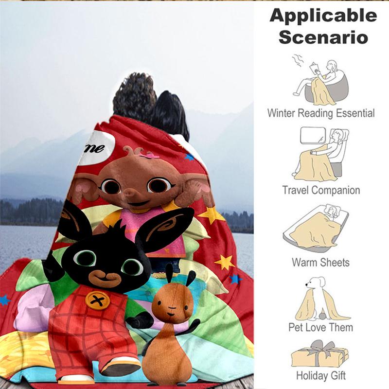 Custom Name Bunny's Bing Adventure Blanket Lightweight Ideal Bedding Blanket Perfect for Travel, Camping, Living Rooms, Sofas, Christmas gift