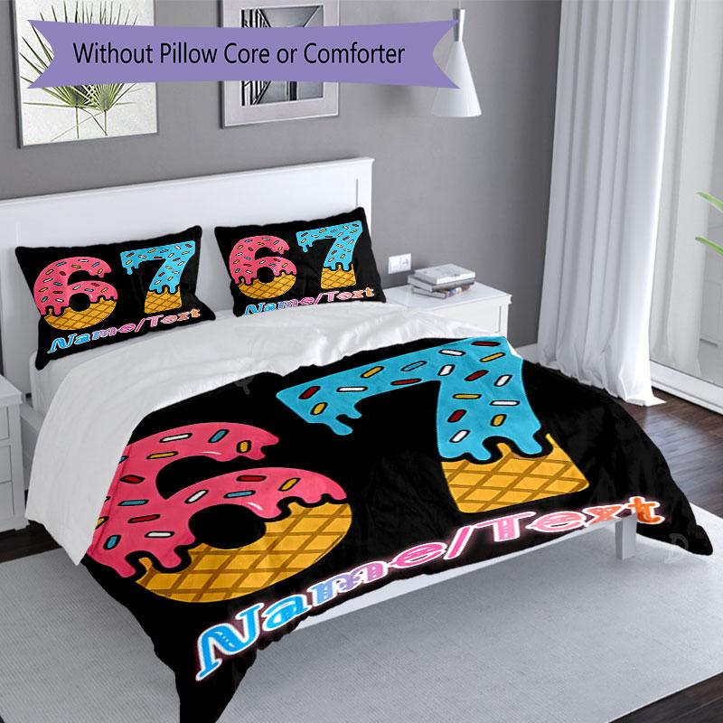 3PC Custom Name "Sweet Ice Cream Celebration" Bedding Set Printed Bedding Set Duvet Cover Closure Includes 1 Duvet Cover & 141 Pillowcases for Bedroo