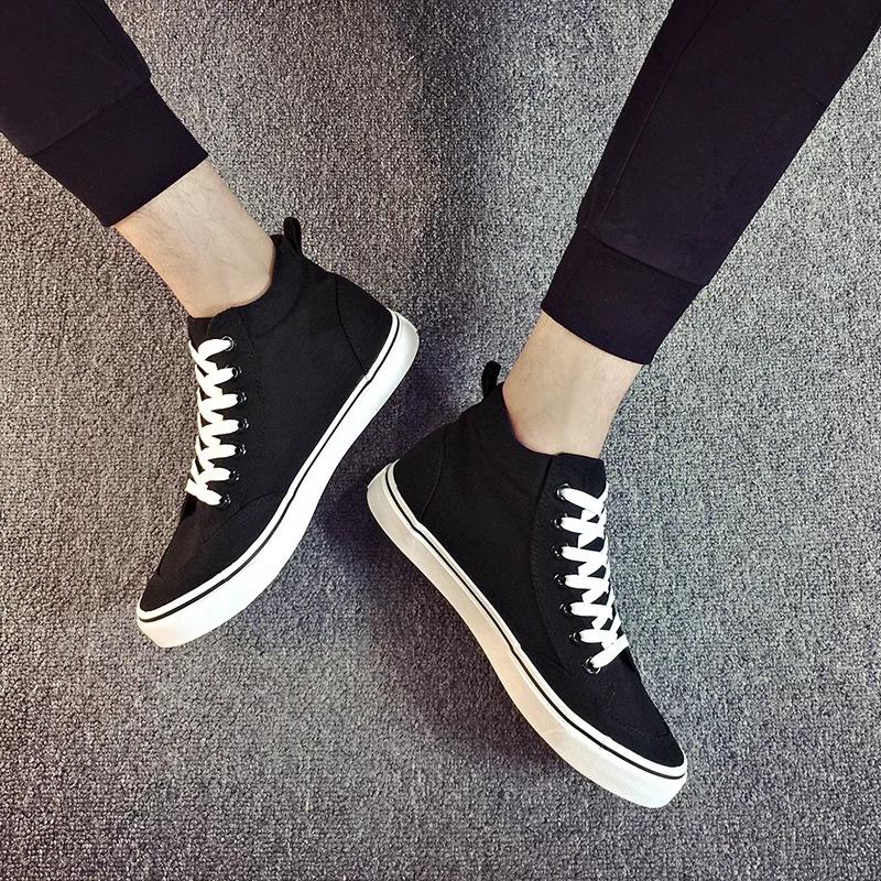 Mens High Top Footwear Fashion Canvas Shoes Flat High Top Men's Casual Shoes Cool Street Brand Shoes Classic Black White A136