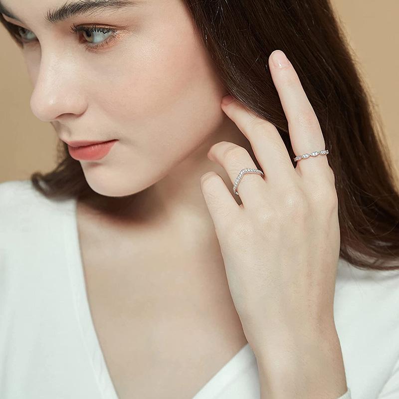 Кольцо Trumium V-образной формы с циркониевыми кольцами Eternity Bands из меди, составные обручальные кольца для женщин, подарки на годовщину