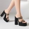 Sexy High Heels Women Slippers Platform 2025 Summer Slides Mules Shoes Party Dance Chain Black Red Sandals Large Size Brand