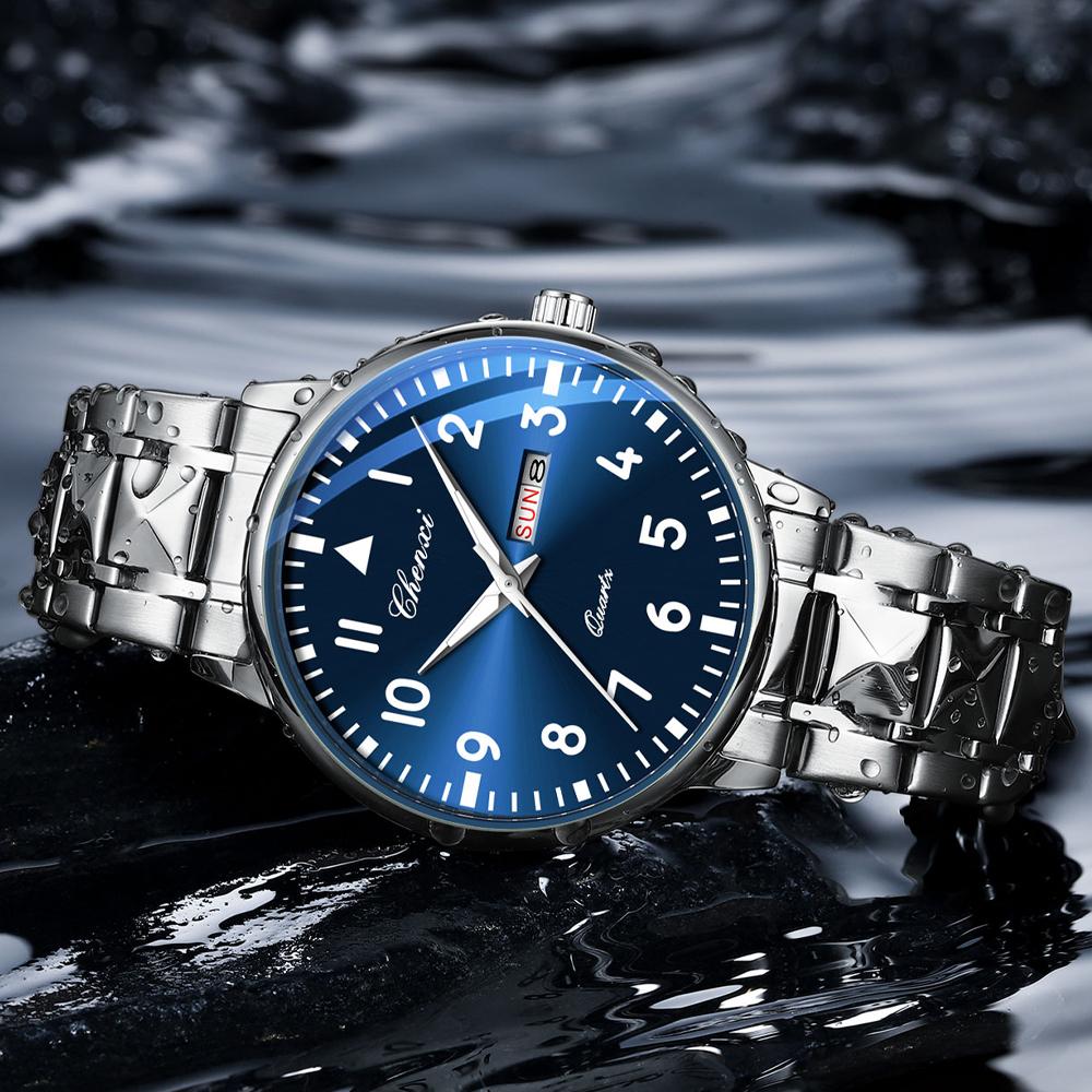 Новые кварцевые часы для мужчин из нержавеющей стали, водонепроницаемые, светящиеся, с календарем, деловые мужские часы Regalos Para Hombres