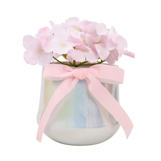 Искусственный цветок в керамической вазе с шелковым бантом Мягкая реалистичная композиция из искусственных цветов Декор для дома, рабочего стола, столешницы