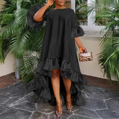 Женское праздничное праздничное платье с рукавами три четверти с неровным подолом, кружевные лоскутные платья