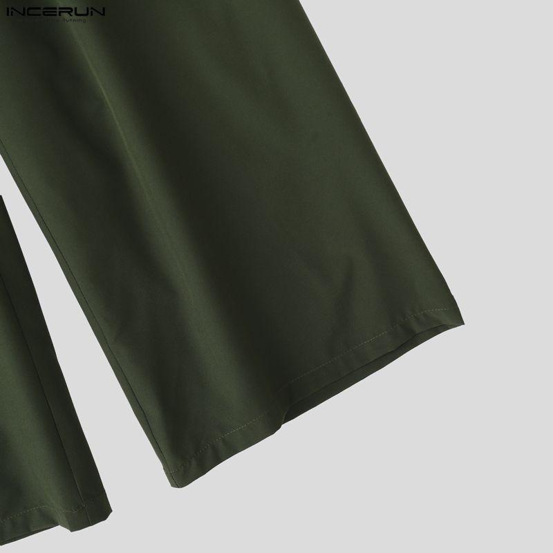 INCERUN Мужские костюмы оверсайз с морским воротником, рубашки с длинным рукавом, длинные брюки, повседневные двойки