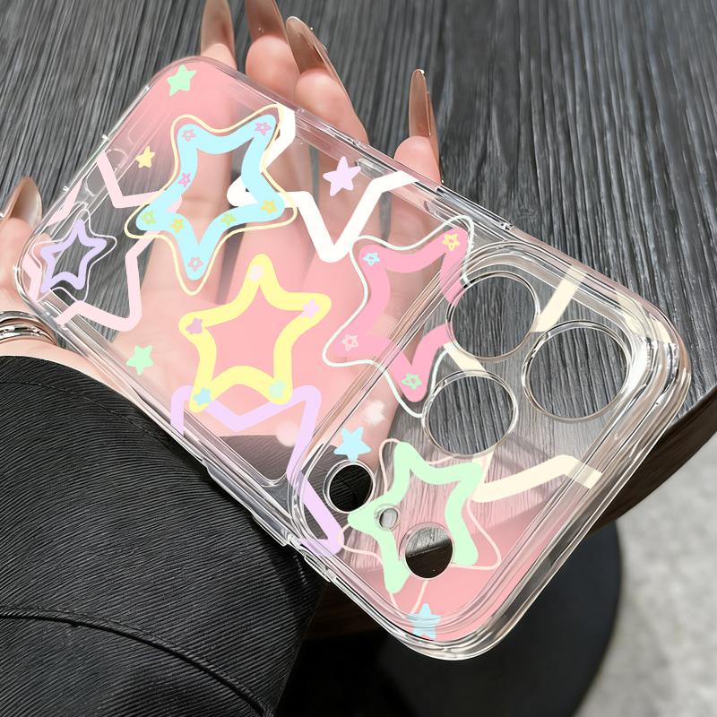 Современный Чехол с Узором из Цветных Звезд Для iPhone 17 Pro Max Чехол iPhone 16 15 14 13 Pro Max 11 Прозрачный Силиконовый Мягкий Чехол из ТПУ
