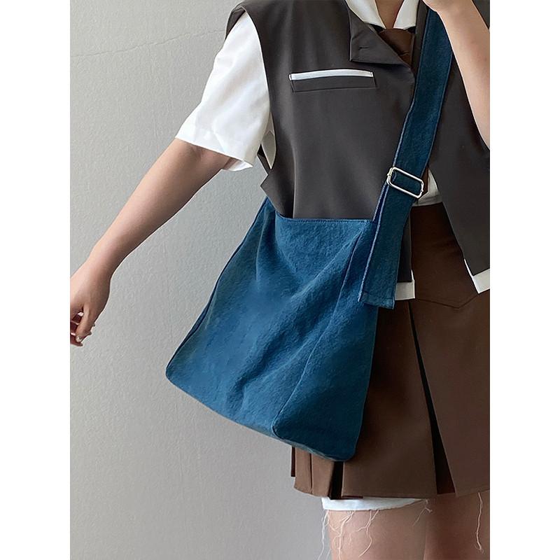 IELGY Spring Summer Denim Large Capacity Retro One-Shoulder Messenger Tote Bag Casual Lazy