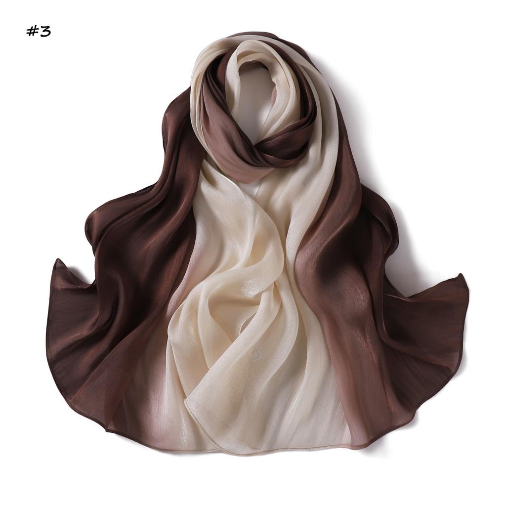 Luxury Gradient Color Island Silk Satin Scarf Shiny Smooth Crinkle Headscarf Shawl Wrap Sunscreen Versatile Fashion Accessory