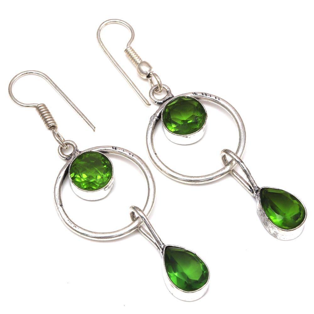 Peridot Quartz Gemstone Handmade Gift For Her Silver Jewelry Earrings 2.25"