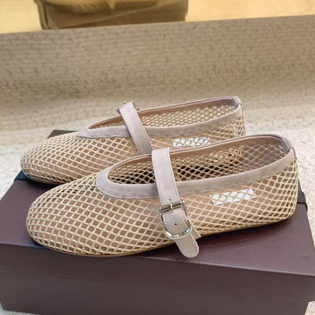 Сетчатые туфли для рыбалки Flat Ballet Shoes из натуральной кожи с прямым вырезом и перфорацией, дышащие, Mary Jane, одинарные