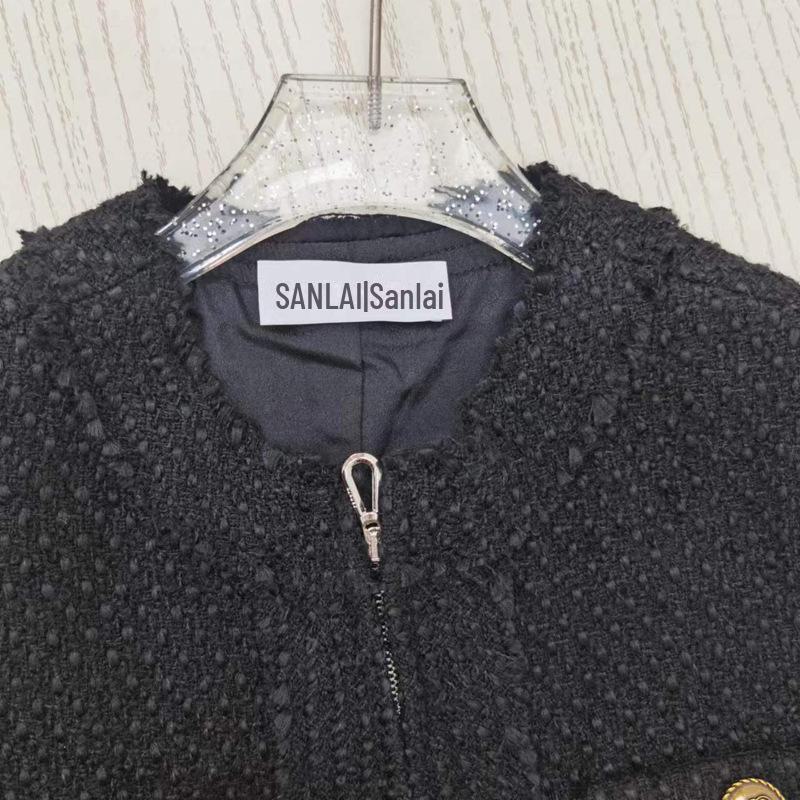 Платье из твида в европейском стиле с поясом и тонким трикотажем - круглый вырез в стиле ретро, коллекция Весна/Осень