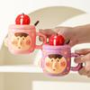 Креативная забавная керамическая кружка с крышкой и ложкой для домашнего использования, необычная чашка для воды для девочек, офисная чашка для завтрака