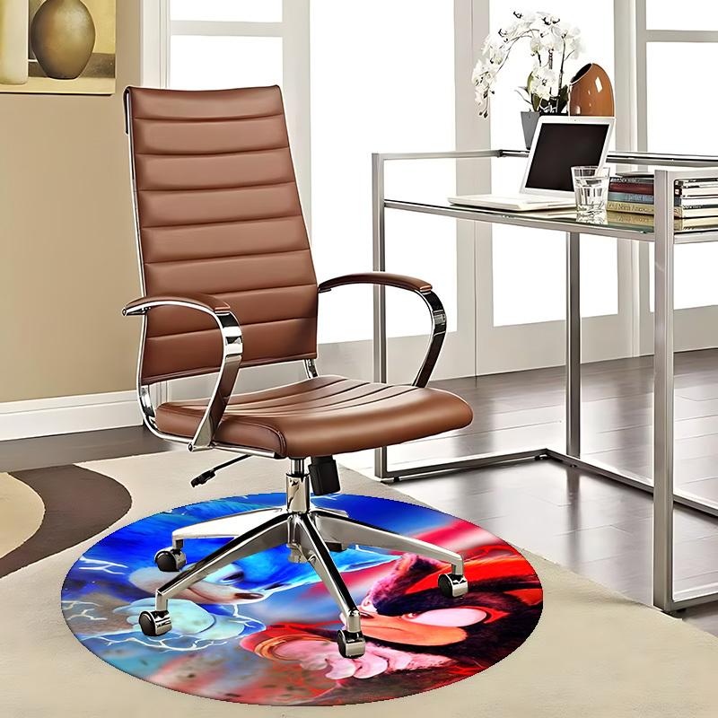 1pc Sonic the Hedgehog vs. Knuckles Anime Design Round Carpet - Office Chair Mat, Non-Slip Rug for Home Decor