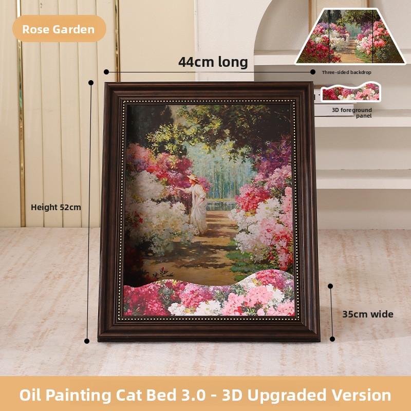 Upgraded 3D 4D Oil Painting Cat Bed Scratcher Integrated Corrugated Paper Surround Decorative Vintage Cat House
