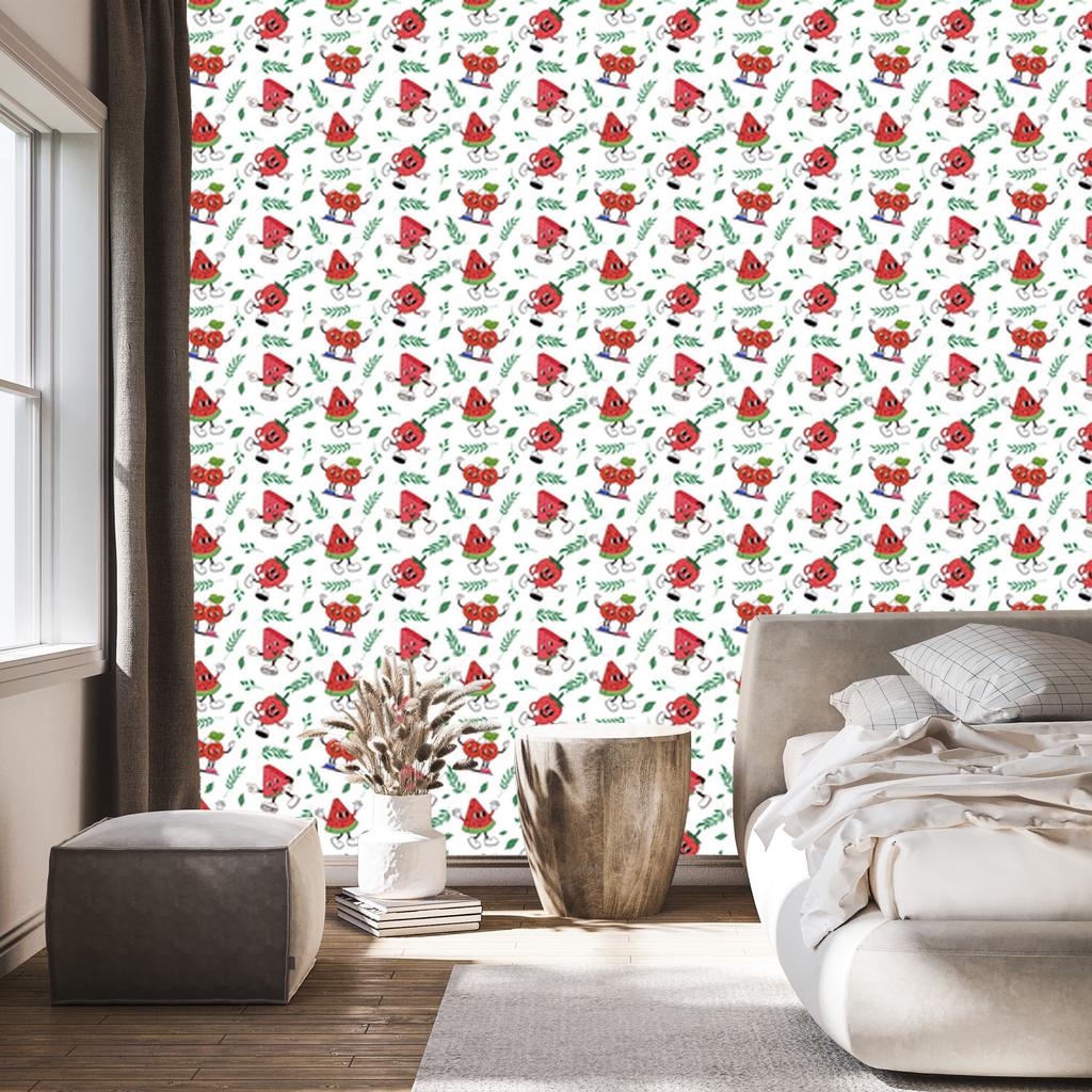 Retro Wallpaper White, Light Gray and Red for Living Room and Bedroom 50x1000