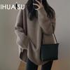 IHUASU Wool Pullover Jumper Women's Autumn and Winter Outer Wear In The Long Section of Lazy Open Knit Sweater