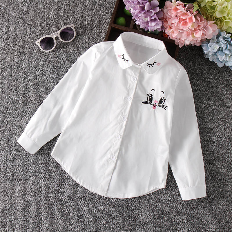 Школьная рубашка для подростков, блузка для девочек, хлопковые топы, кружевная детская одежда с длинными рукавами, весенне-осенняя одежда для маленьких детей, 6, 7, 10, 14 лет