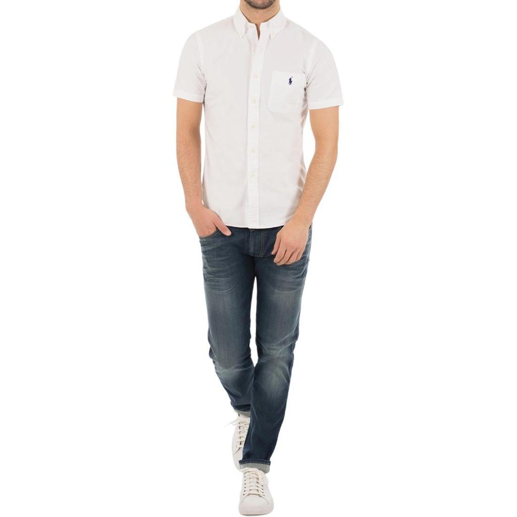 Polo Ralph Lauren Solid Logo Polo Collar Однобортная рубашка с коротким рукавом Мужские рубашки Белые 710691428-005