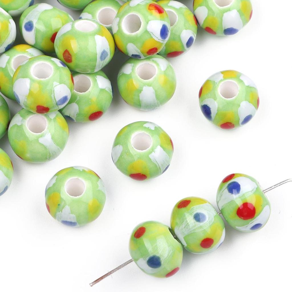 2Pcs Handmade Round Dot Ceramic Beads Charm Porcelain Loose Spacer Beads for DIY Jewelry Craft Making Accessories