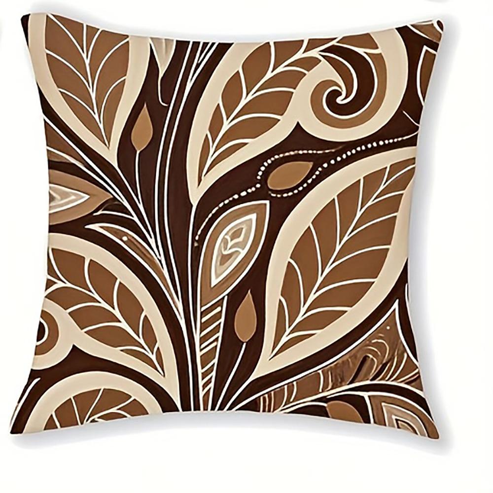 Brown Floral and Geometric Patterned Doublesided Printed pillow cover Short plush Suitable living room sofa throw cushion cover